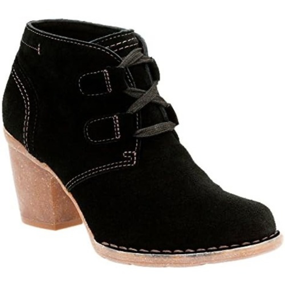 Clarks Carleta Lyon Black Suede Lace Up Block Heel Ankle Booties Womens 6.5